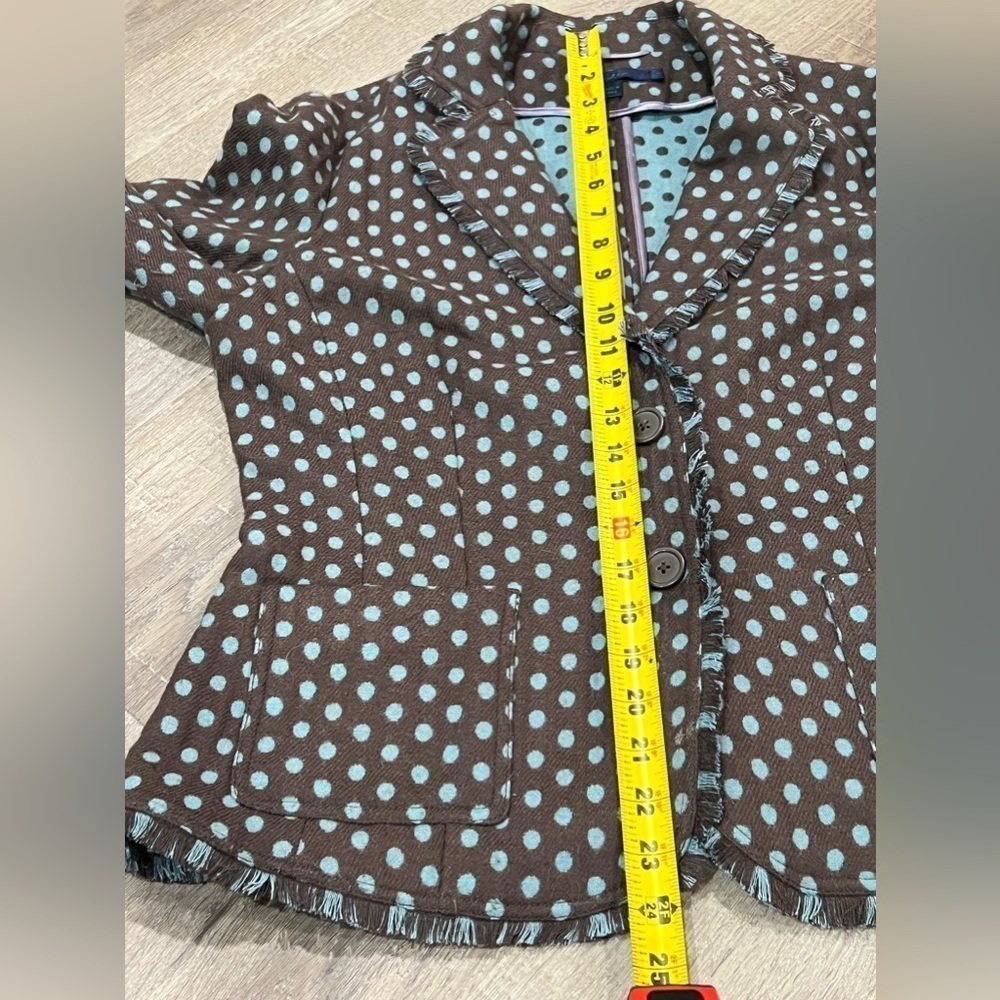 Boden Size 14 Wool Blend Polka Dot Fringe Seam Unlined Unstructured Soft Blazer - Picture 10 of 14